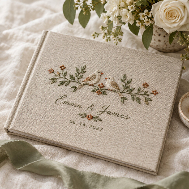 Custom Wedding Guest Book with Embroidered Names | Personalized Linen Guestbook | Rustic Wedding Keepsake Gift